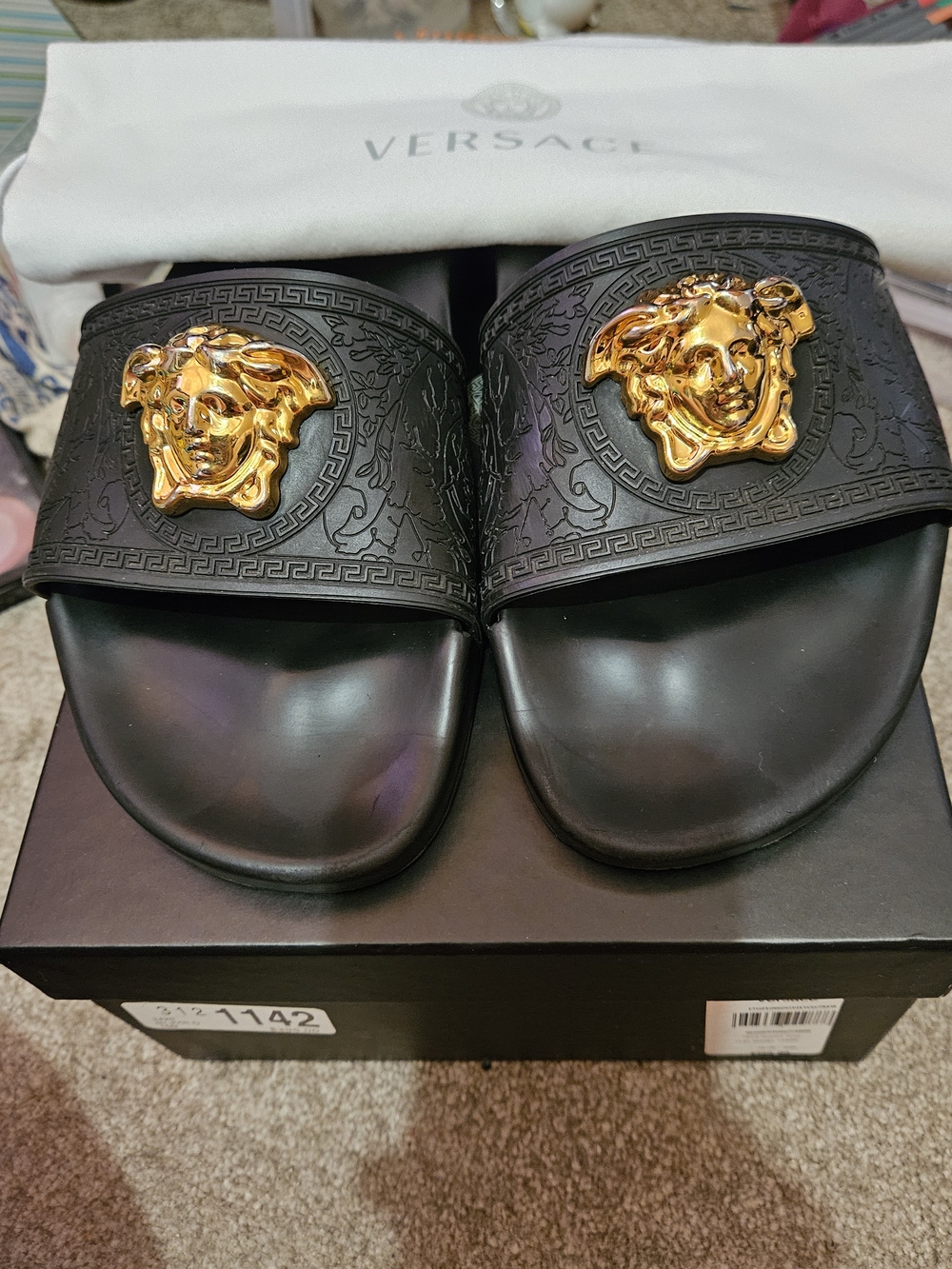 Versace Black Slides with Gold Medusa Emblems